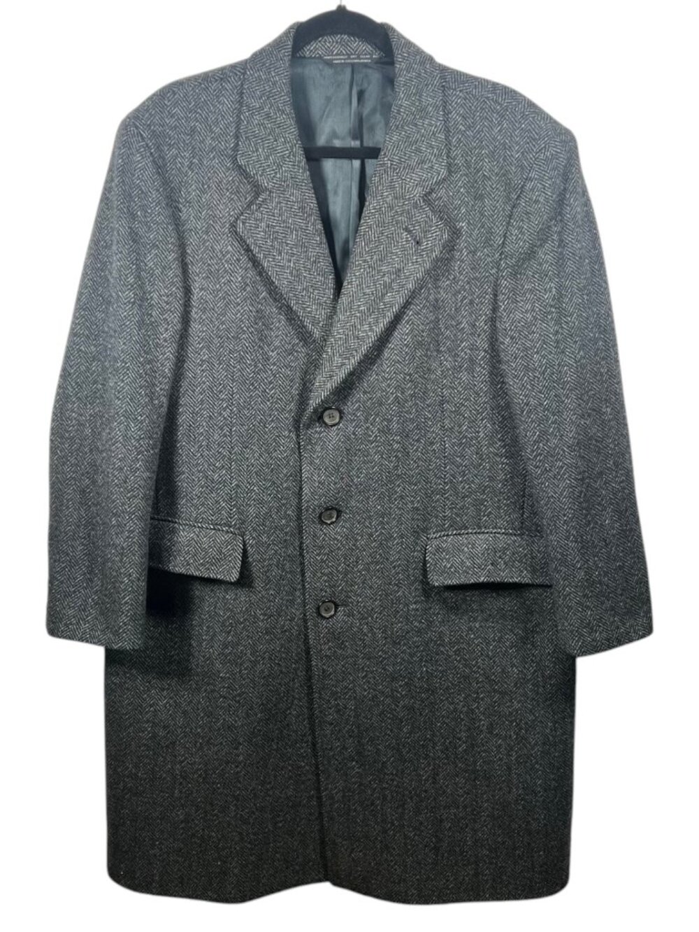 Vtg Overcoat Mens Wool Topcoat Tweed Herringbone 46 Dark Academia Old Money